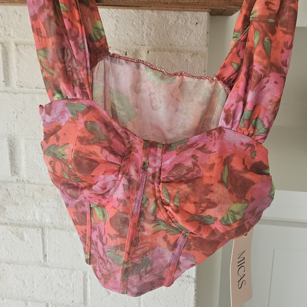 Floral Print Sheer Mesh Cami Top